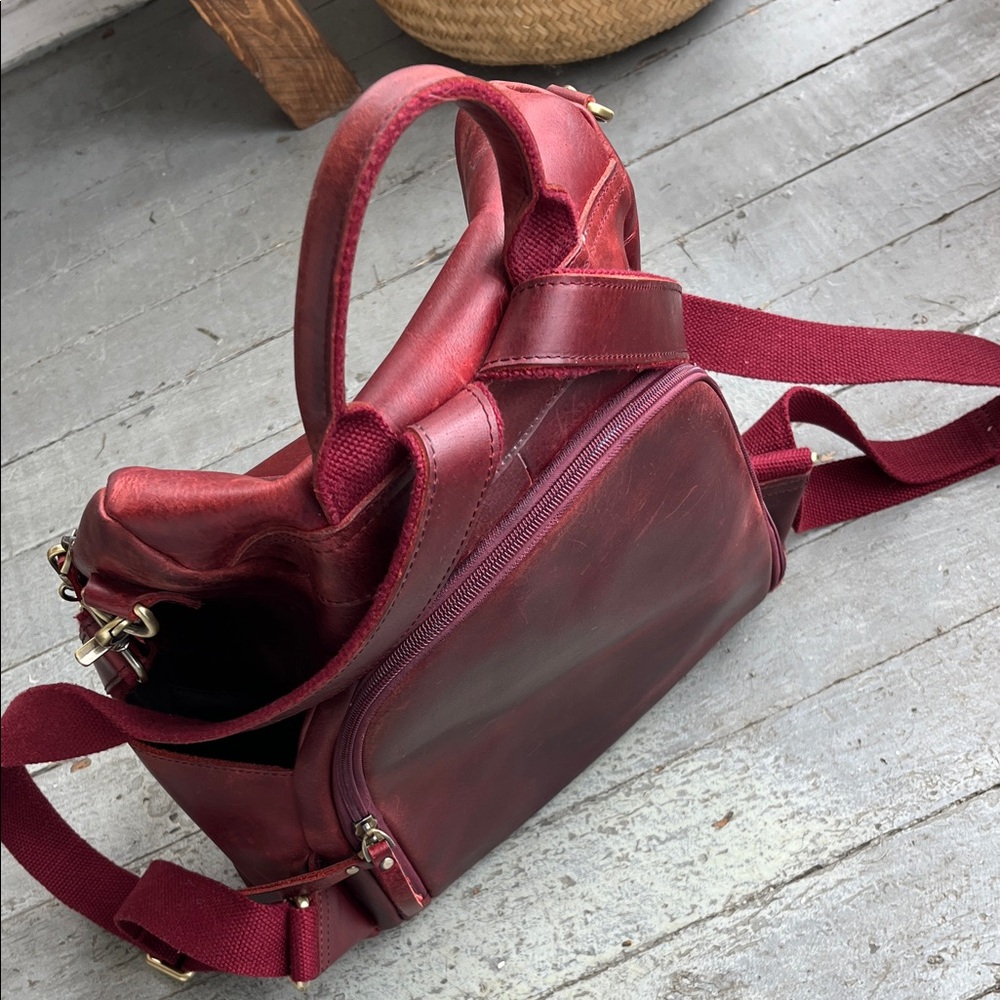Chic Red Leather Backpack - Picture 3 of 14